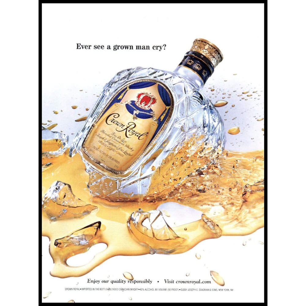 2002 Crown Royal Canadian Whisky Vintage Print Ad Broken Bottle Bar Wall Art